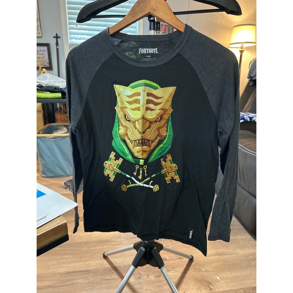 Fortnite Kids 18/20 Long‎ Sleeve Raglan T-Shirt Green Mask Graphic Top